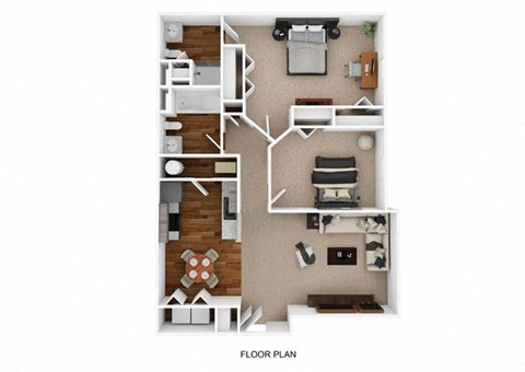 Floor plan for 2 beds, 2 baths, 949 sqft